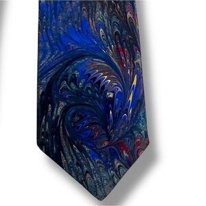 Vintage 1988 Cosette Silk Tie Marbelized Colorful Peacock Made in Thailand Artsy
